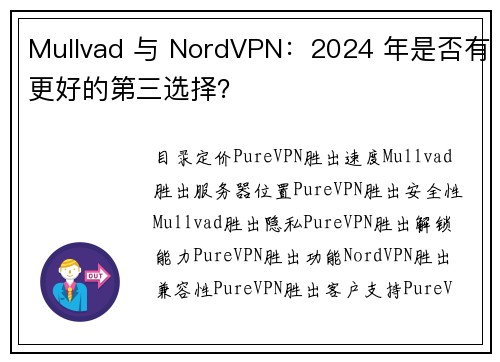Mullvad 与 NordVPN：2024 年是否有更好的第三选择？